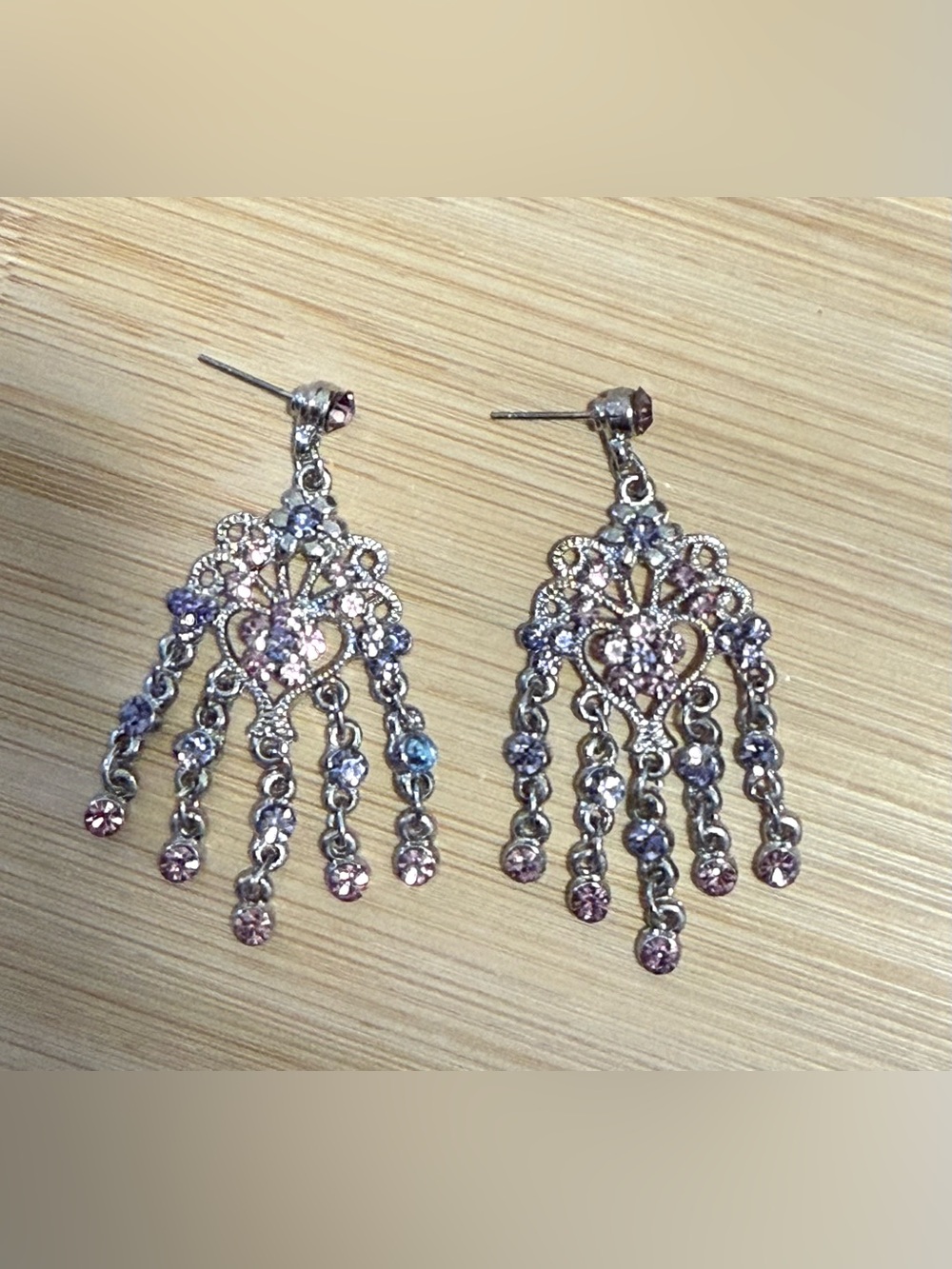 Fairycore Pink and Purple Crystal Earrings